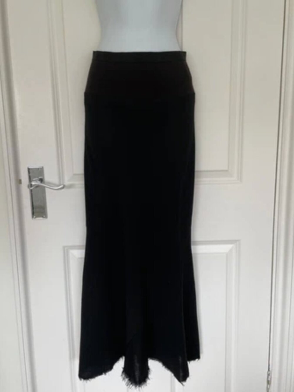Rick Owens lillies Black Ribbed Bias Cut Midi Skirt with raw hem